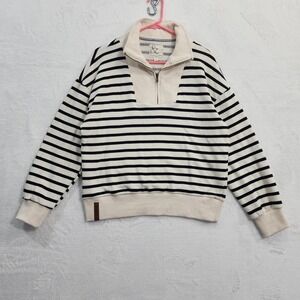 Ampersand Avenue Sweatshirt Womens M Cream Striped 1/4 Zip Collared French Terry